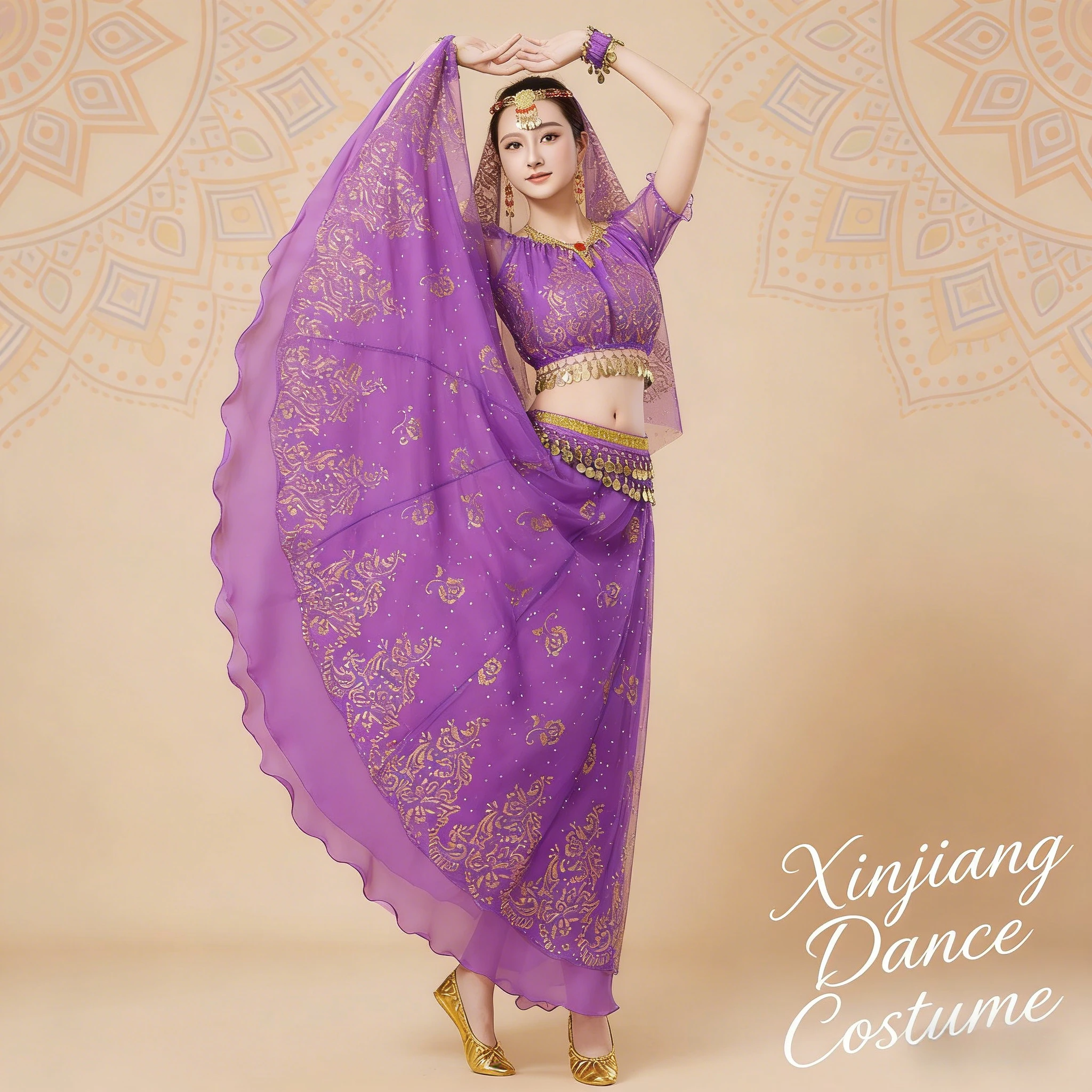 

New Ethnic Dance Costume Adult Xinjiang Dance Indian Dance Outfit Tianzhu Girl Stage Performance Folk Dance Suit