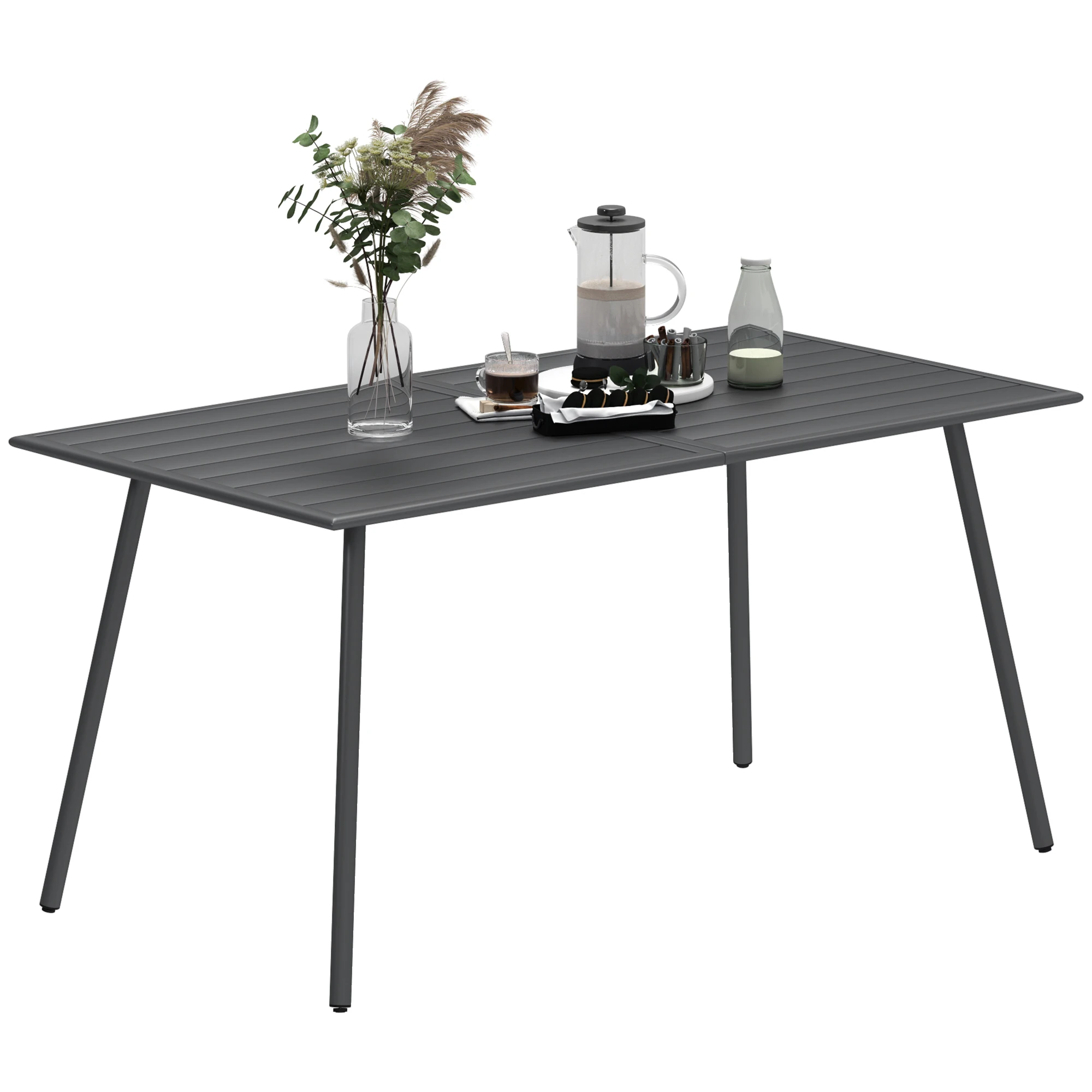 Outsunny Mesa Jardín Exterior Rectangular de Acero 150x80x74 cm Gris Oscuro