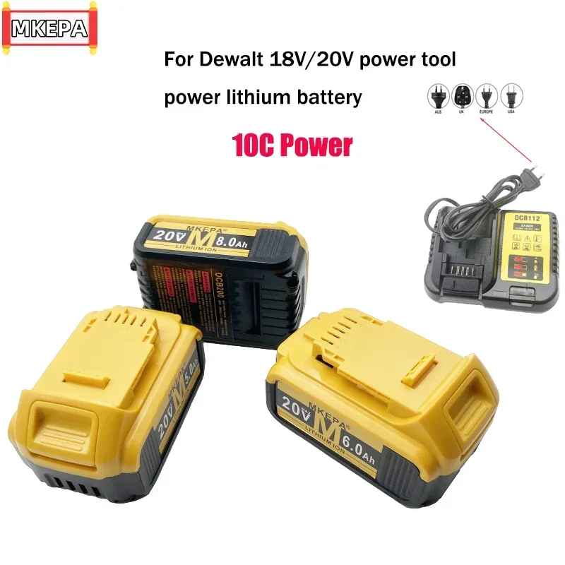 For Dewalt power tool battery 20V 18V 5AH 6AH 8AH lithium battery, Replaces Dewalt drill, hammer, grinder and other batteries