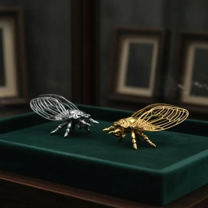 Brass Cicada Hollowed Out Cicada Decoration Chinese Zen Thread Incense Seat Tea Room Handicraft