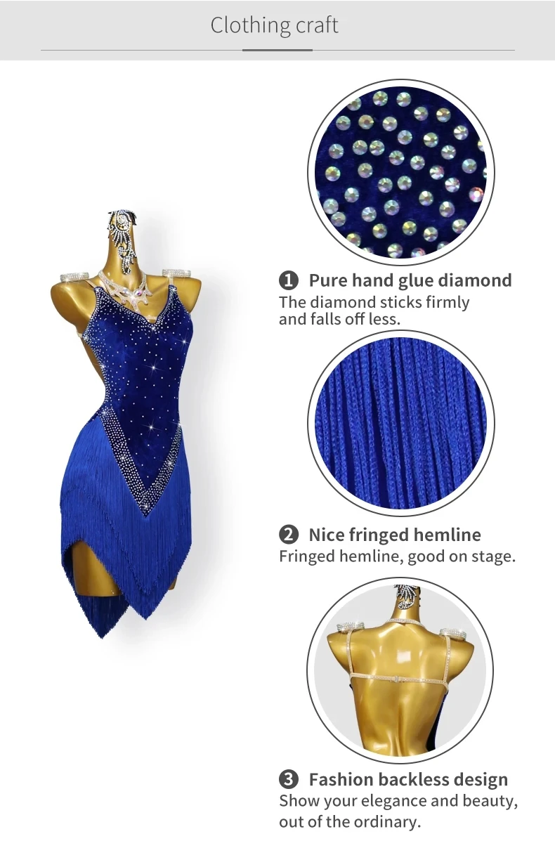 2026 Damen Lateinamerikanisches Tanzkostüm, Mädchenkleid, Abendkleid, sexy Rock, Ballsaal-Wettbewerb, Sportkostüm, elegante Bühnenkleidung mit Fransen – Detail 6