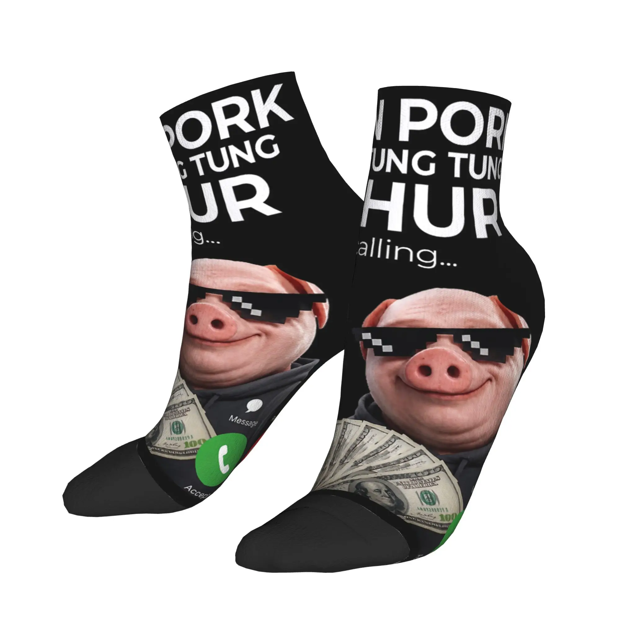 Tung Tung Tung Sahur John Pork Meme Brainrot Calling Casual Socks For Men Funny Ankle Socks Spring Outdoor Design Non-Slip Sock