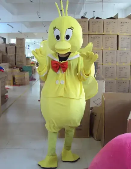 

New Version red bow Chick doll Mascot Costume Adult Birthday Party Fancy Dress Halloween Cosplay Outfits Clothing Xmas