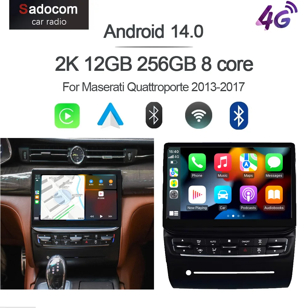 2K 2000*1200 Android 14 Car Multimedia Player GPS Navigation Autoradio Wifi Carplay carRadio For Maserati Quattroporte 2013-2017
