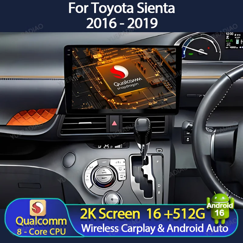 Android 16 Car Radio For Toyota Sienta 2016 - 2021 Multimedia Stereo Video Player GPS NAVI BT 4G WIFI 2DIN QLED Head Unit LTE 5G