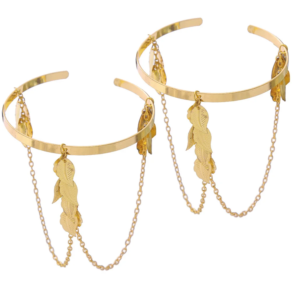 

2 Pcs Metal Chain Arm Ring Bangle Bracelet Cuff for Women Alloy Ladies Bracelets Man