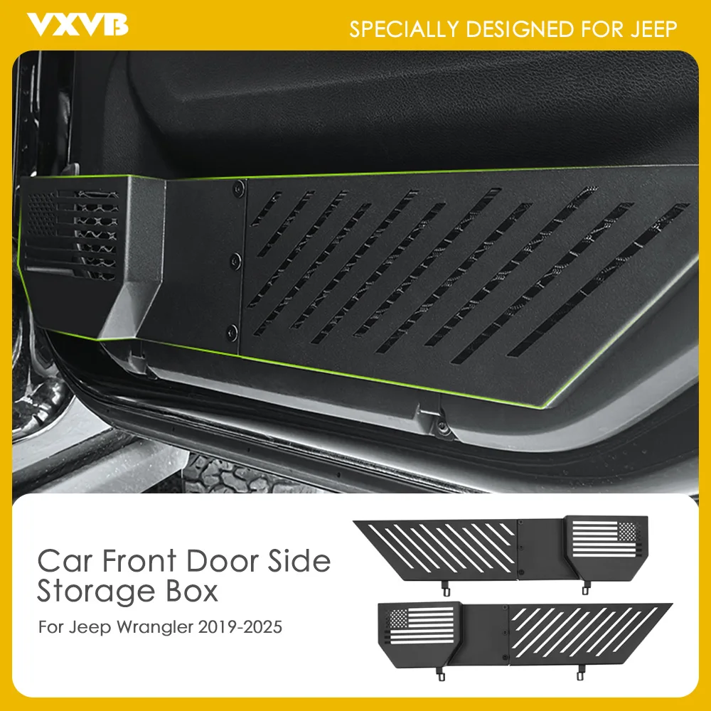 

For Jeep Wrangler 2019-2025 Car Front Door Side Storage Box Metal Insert Organizer Cover Pockets Holder Black Auto Accessories