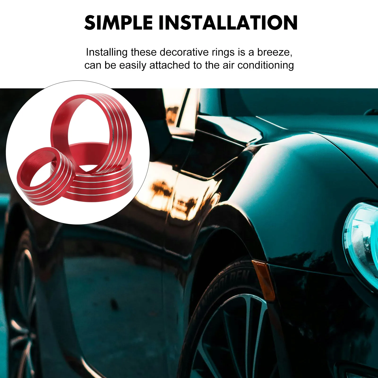 3pcs Air Conditioner Knob Cover Decorative Trim Ring Car Interior Accessories Fade Resistant Aluminum Alloy Easy Installation