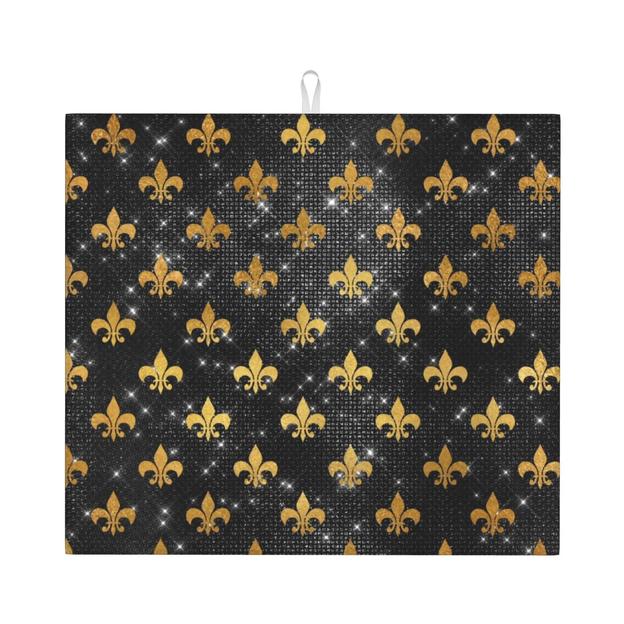 Drying Mat For Kitchen Elegant Black Fleur De Lis Water Absorbent Fleur-De-Lys Lily Floral On Slip Kitchen Counter Protector Mat