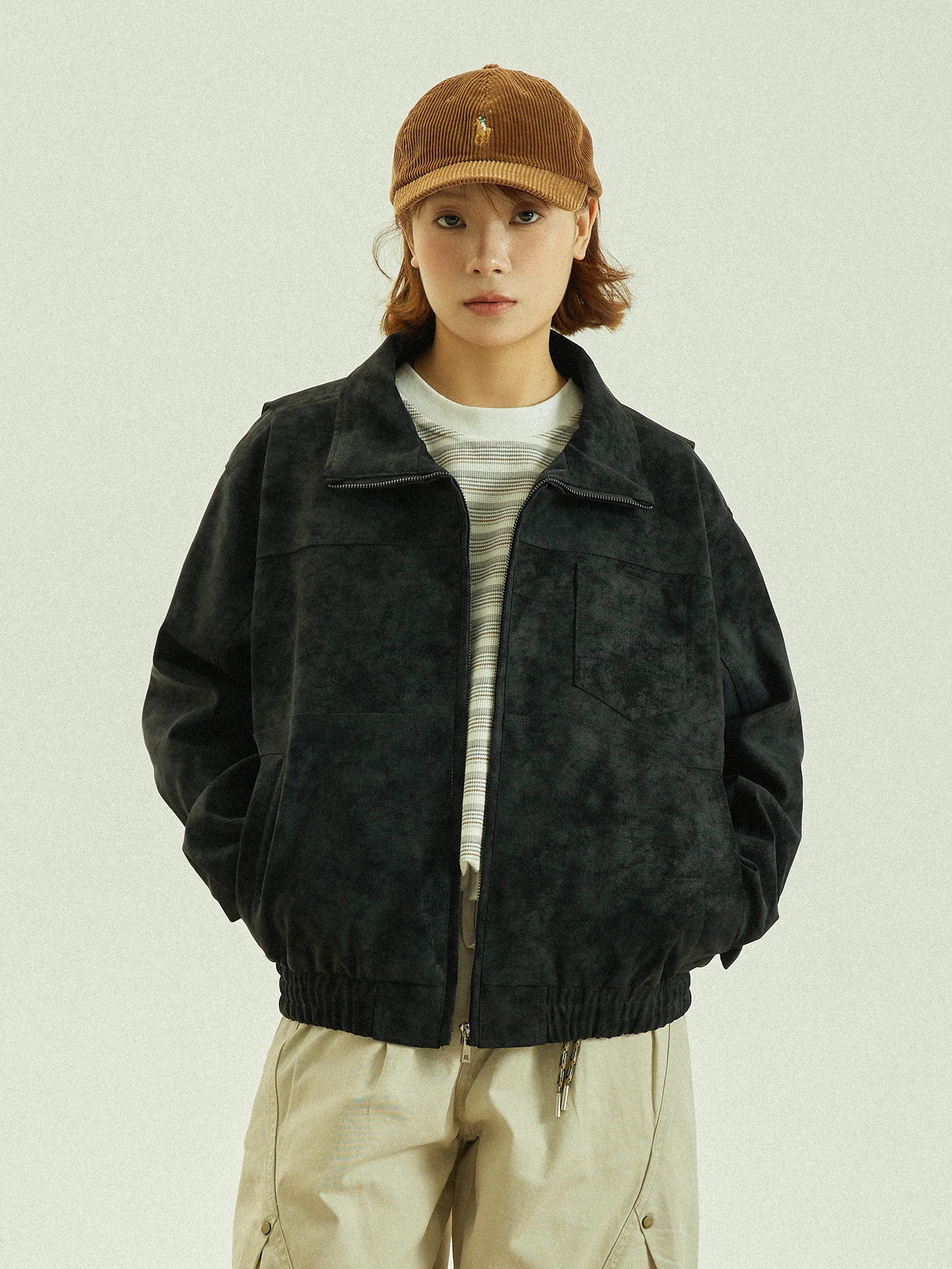 

Мужская и женская ретро-куртка GoodNorth из замши, свободного кроя, с воротником-стойкой, на молнии, повседневная, весенне-осенняя верхняя одежда