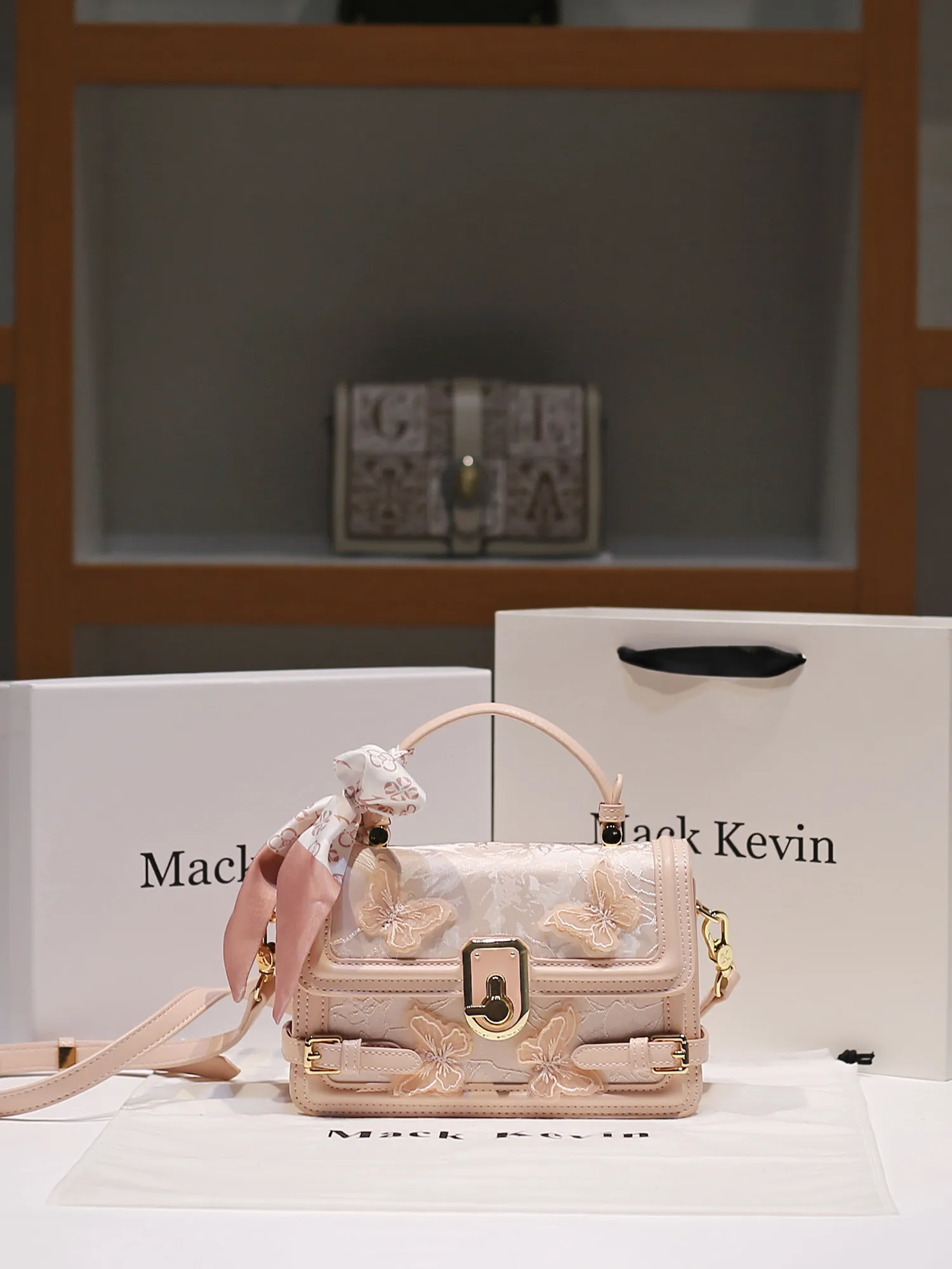 Luxury and Delicate Handheld Square Bag with Embroidery Butterfly and Beautiful Scarves Decoration Women's Popular Crossbody Bag