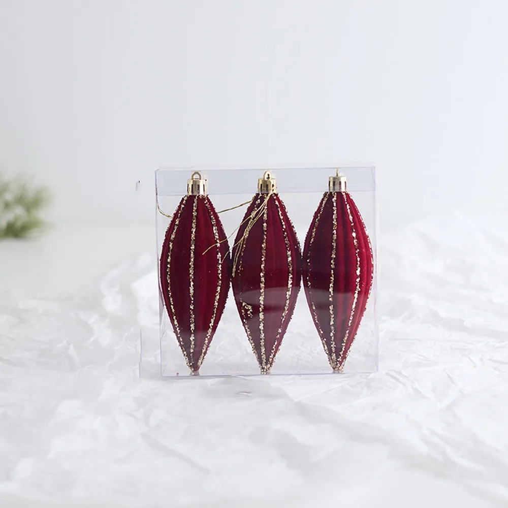 

Wine Red Flocked Christmas Balls Pendant Glitter Shatterproof Xmas Tree Pendants Reusable Christmas Hanging Balls Party Favors