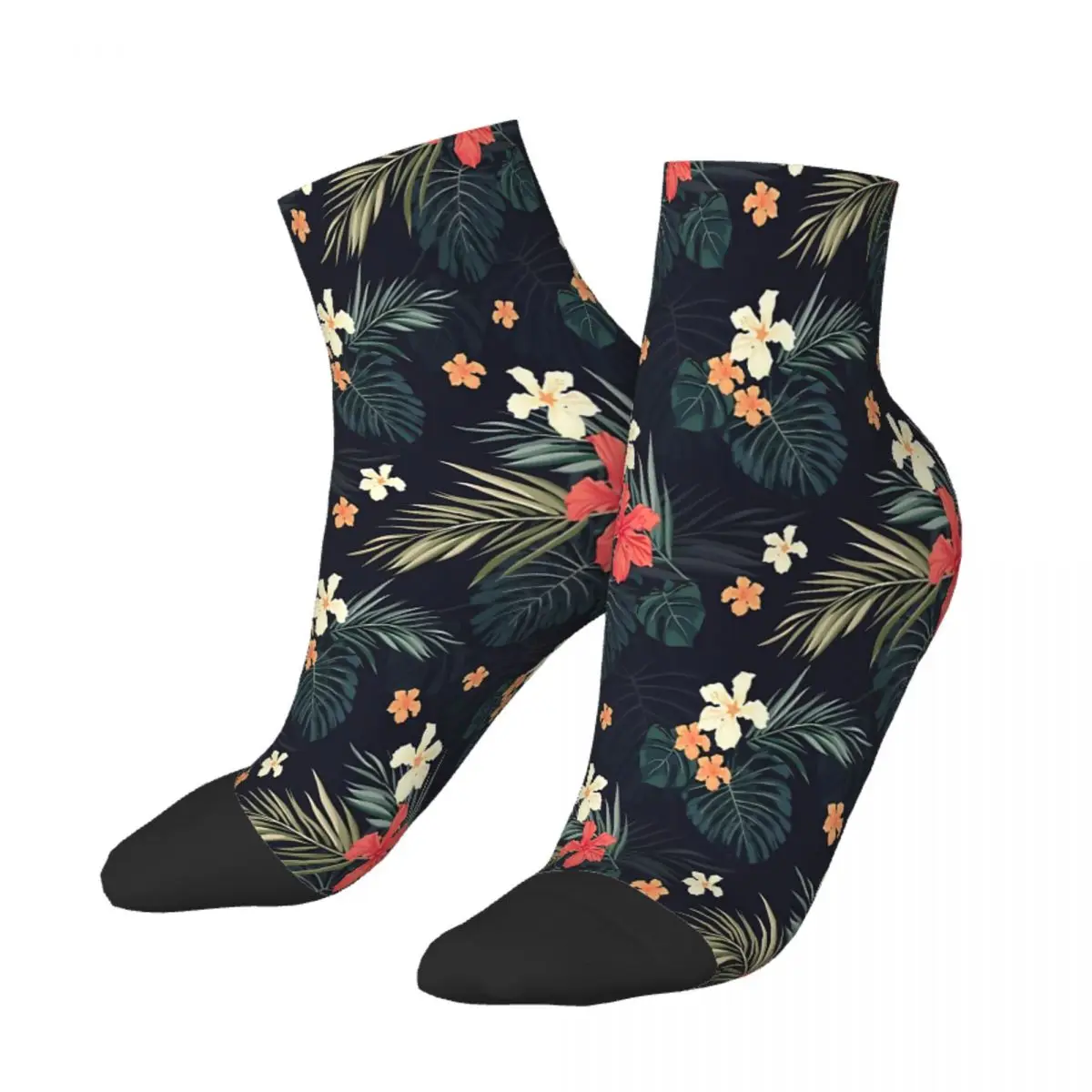 Calcetines tobilleros con estampado de hojas y flores tropicales oscuras para hombre y mujer, medias de invierno