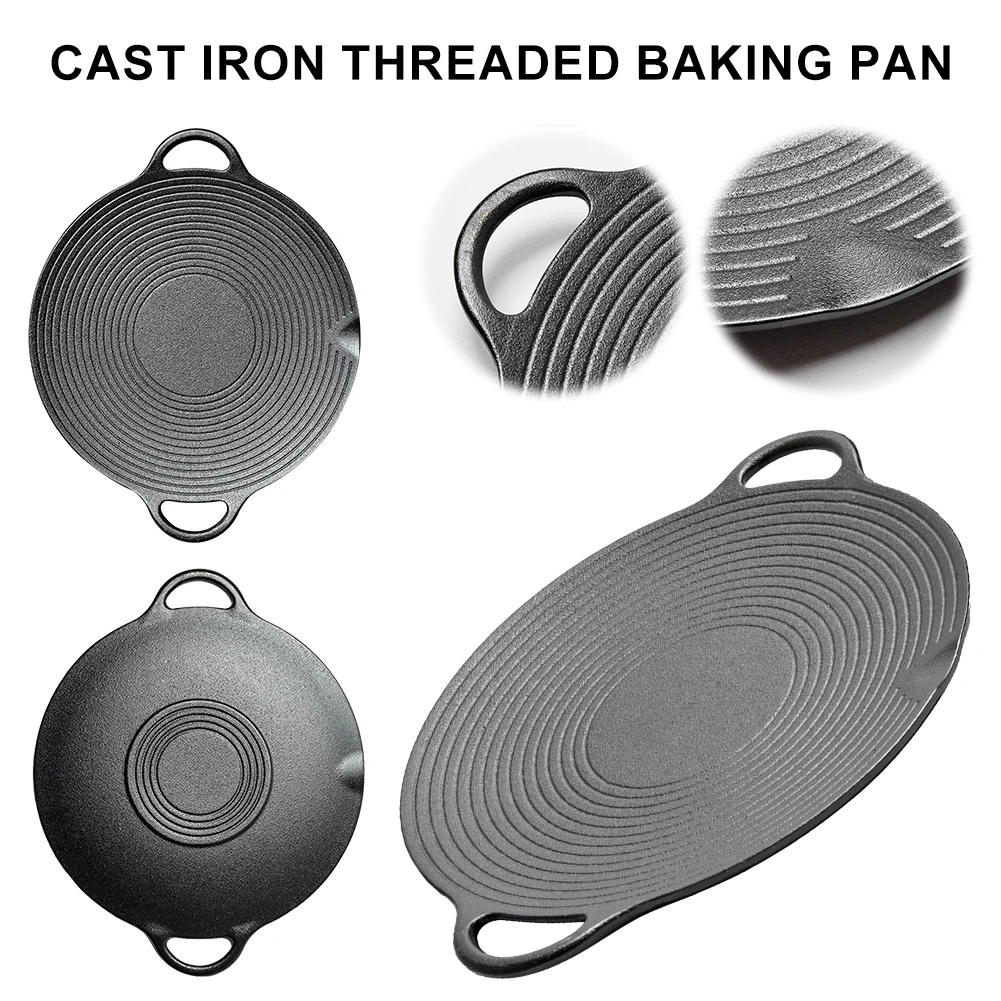 11.8/13.8/14.6 Inch Grill Pan with Handles Cast Iron Round Griddle Non Stick Baking Tray for Indoor Or Outdoor Grilling