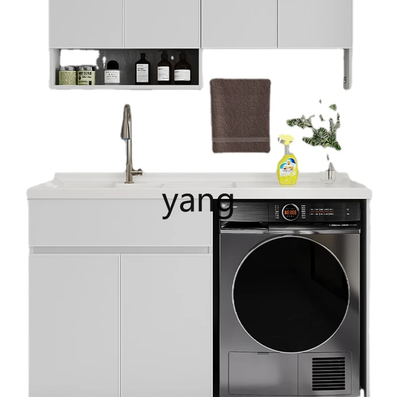 

CX Alumimum Balcony Washing Machine Cabinet Combination Angle Cutting Quartz Stone with Washboard Laundry Tub Integrated