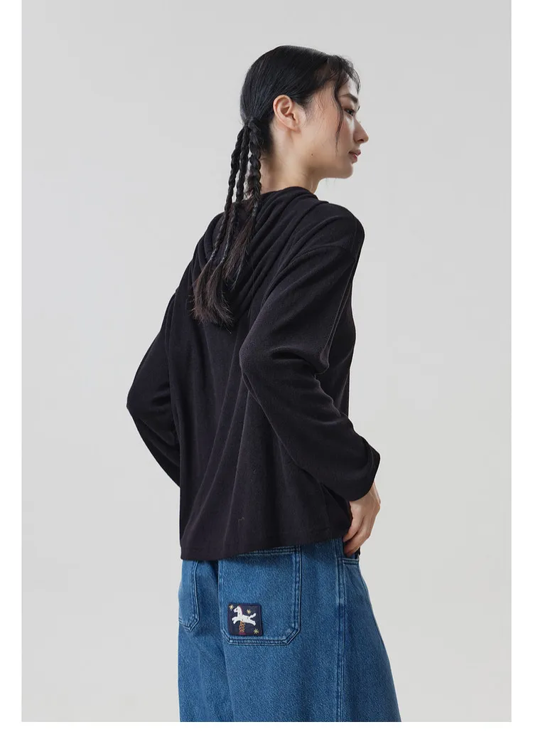 MOVEUP Hooded Drawstring Pullover 2026 Autumn Bird‑Shaped Buttons Embroidery Sweatshirts Loose Long Sleeve Casual Top 3ELQ10567