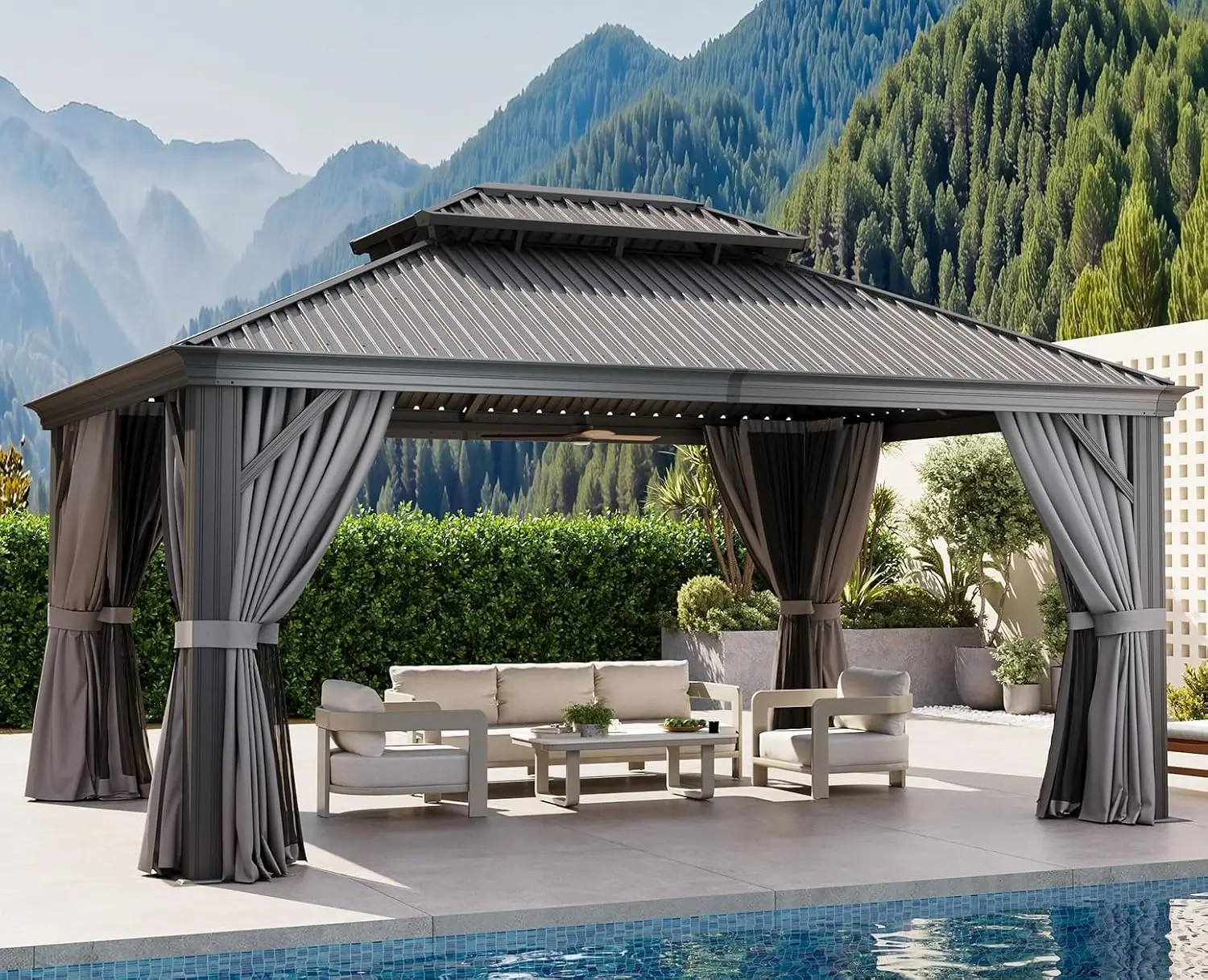 12'X16' Hardtop Gazebo with Built in Drainage,Outdoor Gazebo,Gray, Customized