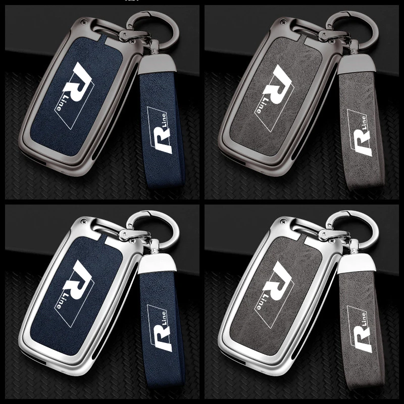 Zinc Alloy+ Leather Car Flip Remote Key Case Full Cover For VW Volkswagen R Line Polo Tiguan Passat Golf Jetta Lavida Keychain