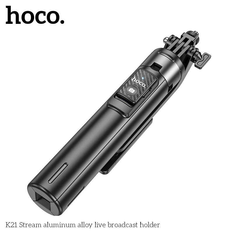 HOCO K21 Aluminum Alloy Live Broadcast Holder Wireless Selfie Stick with Bluetooth Remote Extendable Tripod Support PTZ Function