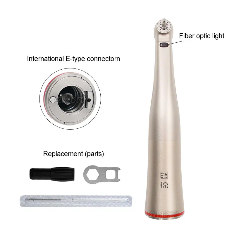 Dental 1:5 Fiber Optic LED Contra Angle Red Ring Handpiece Ceramic Bearing Internal 4 Way Spray Push Button Dentistry Tools