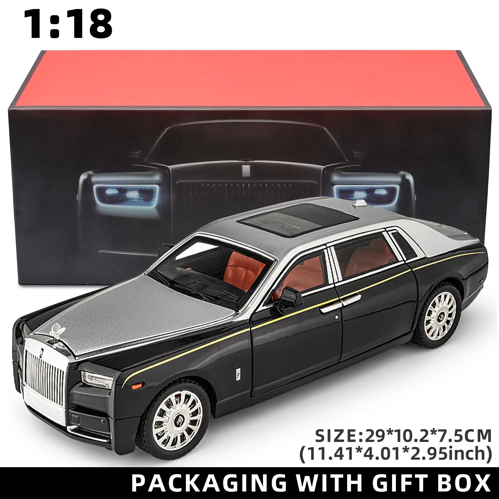 1:18 ロールスロイス ファントム モデルカー、亜鉛合金プルバック