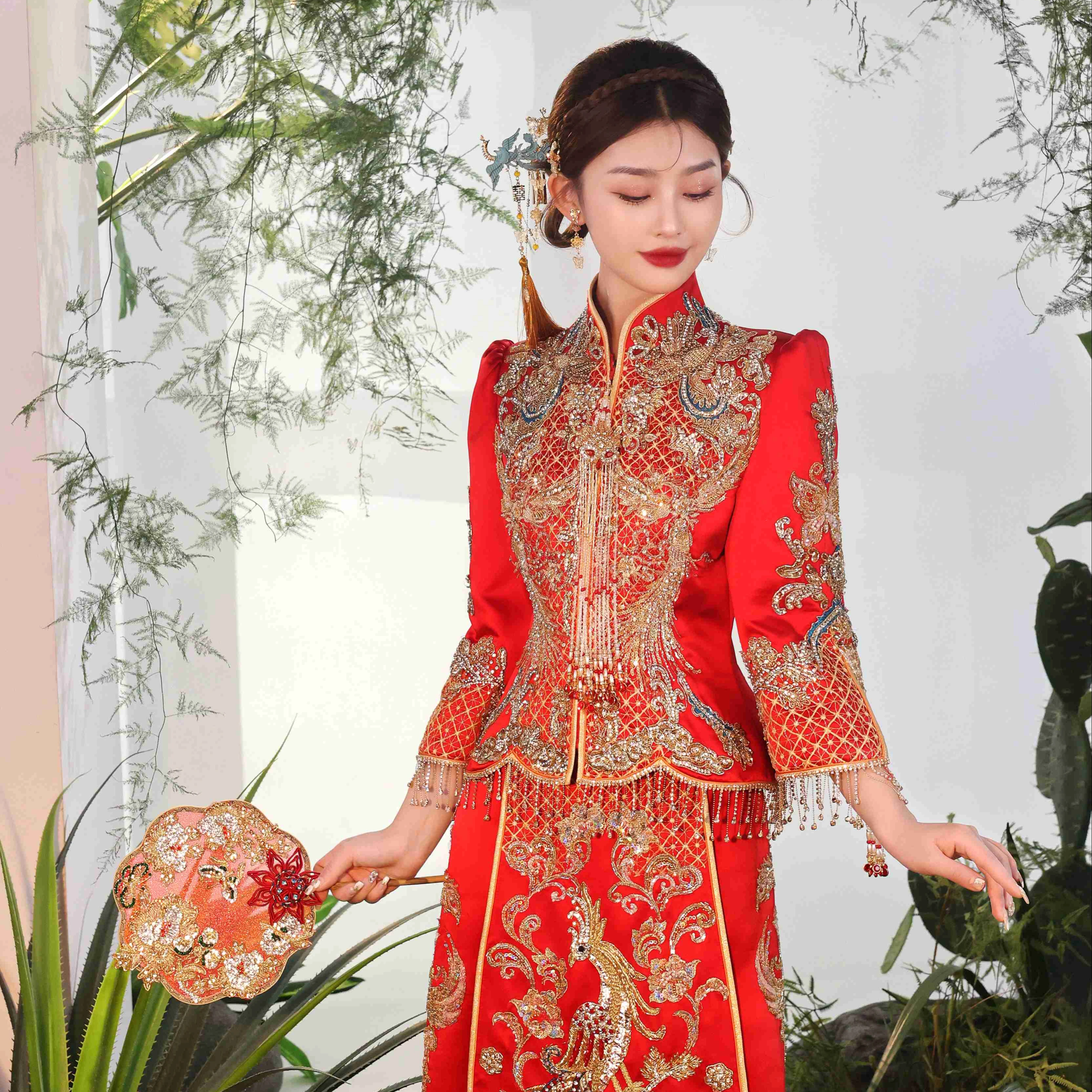 

Good Quality Luxurious Xiuhe Dress High End Bridal Traditional Chinese Wedding Dress Slimming Phoenix Robe Gown