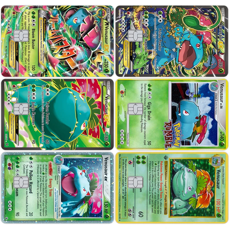 Pegatina de Tarjeta Kawaii Venusaur, Accesorio de Juego EX GX, Mega Holo Full Art, Pegatinas de Tipo Hierba, Colección de Dibujos Animados, Regalo de Cumpleaños