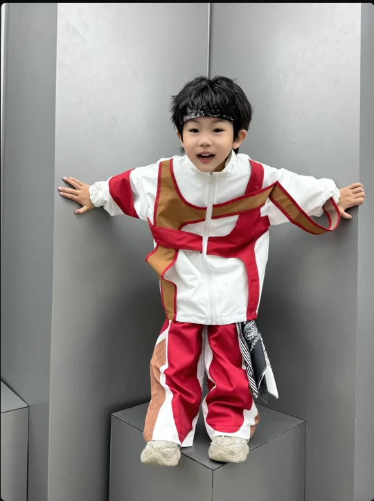 2024 Hip Hop Costume Children's Garments Boys Street K-pop Cargo Pants Girls Show Clothes Jazz Loose Coat Red Black Set XH1302