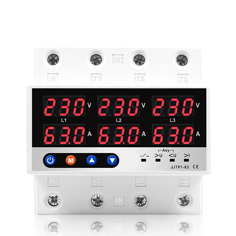 3-Phase 4-Wire Over/Under Voltage Protector AC380V 63A/100A Current Limiter For Industrial Use