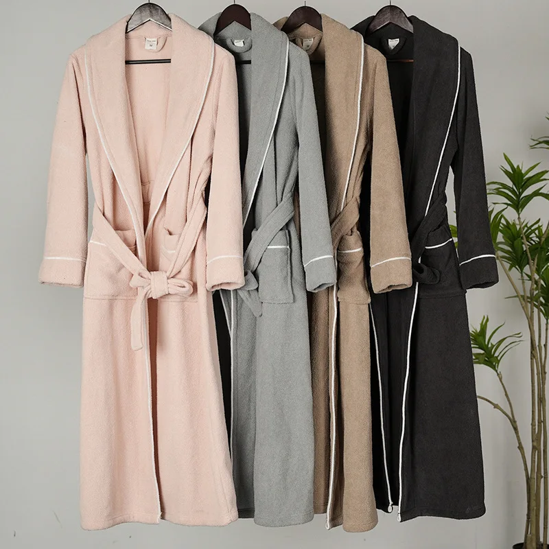 Warm Flannel Sleepwear Women Kimono Robe New Winter Autumn Bathrobe Gown Long Nightgown with Pocket Men Shower Robe Home Clothes