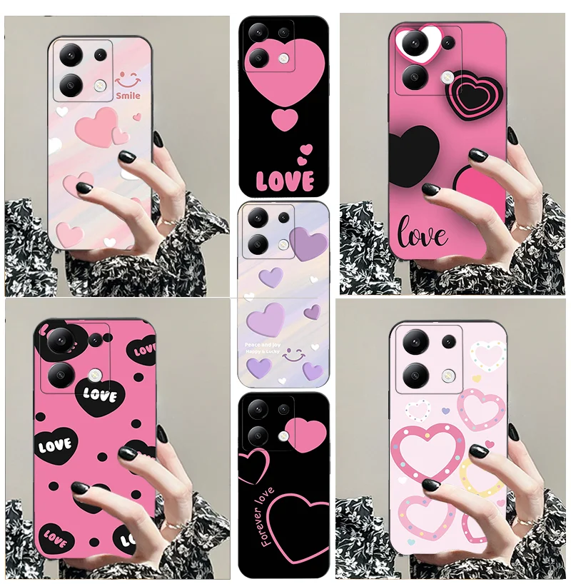 For Xiaomi POCO C 50 51 NEO 31 G X NFC 2 3 4 5 M PRO S GT X 55 65 F 6 TPU Black Soft Phone Case Simple Heart Pattern Series