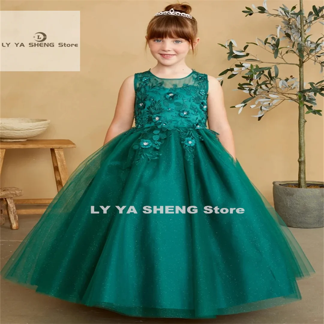 Customized  Flower Girl Dresses Red Tulle Puffy Flowers Appliques With Bow Sleeveless For Wedding Birthday First Communion Gowns