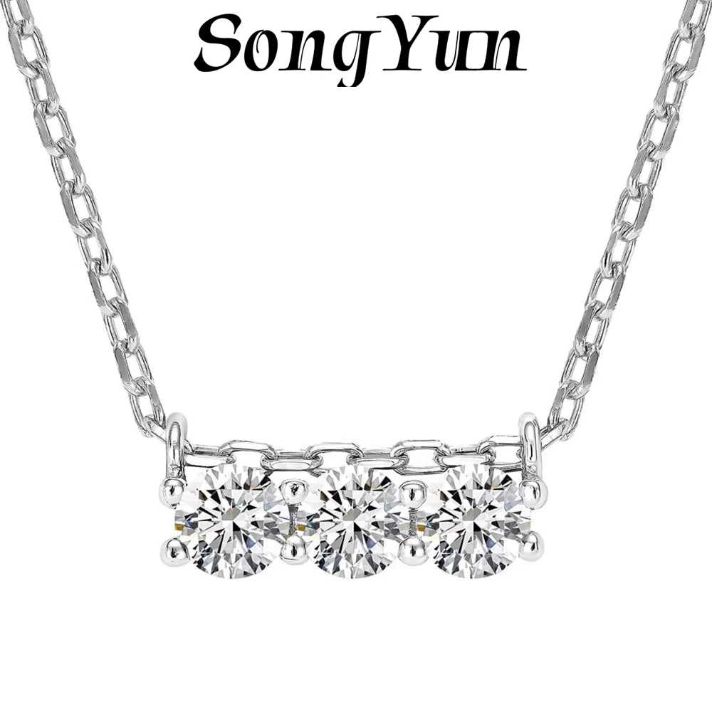SONGYUN High Carbon Gemstones Jewelry 925 Sterling Silver Moissanite Bar Round Diamond Straight Row Smile Choker Necklace