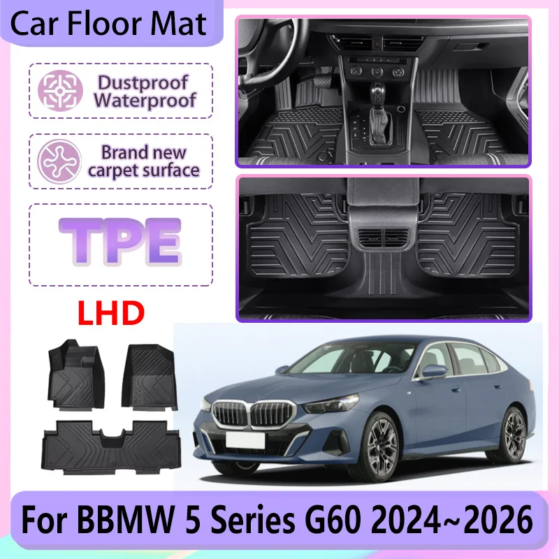 

Автомобильный коврик LHD TPE для BMW 5 серии G60 седан 2024 2025 2026, грязеотталкивающая подушка, подкладка для ног, авто, аксессуары для интерьера