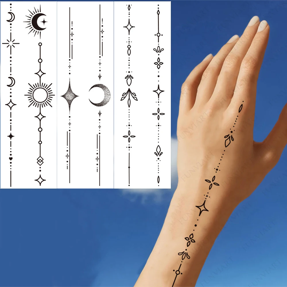 1 Sheet Tattoo Sticker Moon Heart Flower Temporary Tattoo for Hand Arm Leg Body Art Water Transfer Fake Tattoo For Women Men