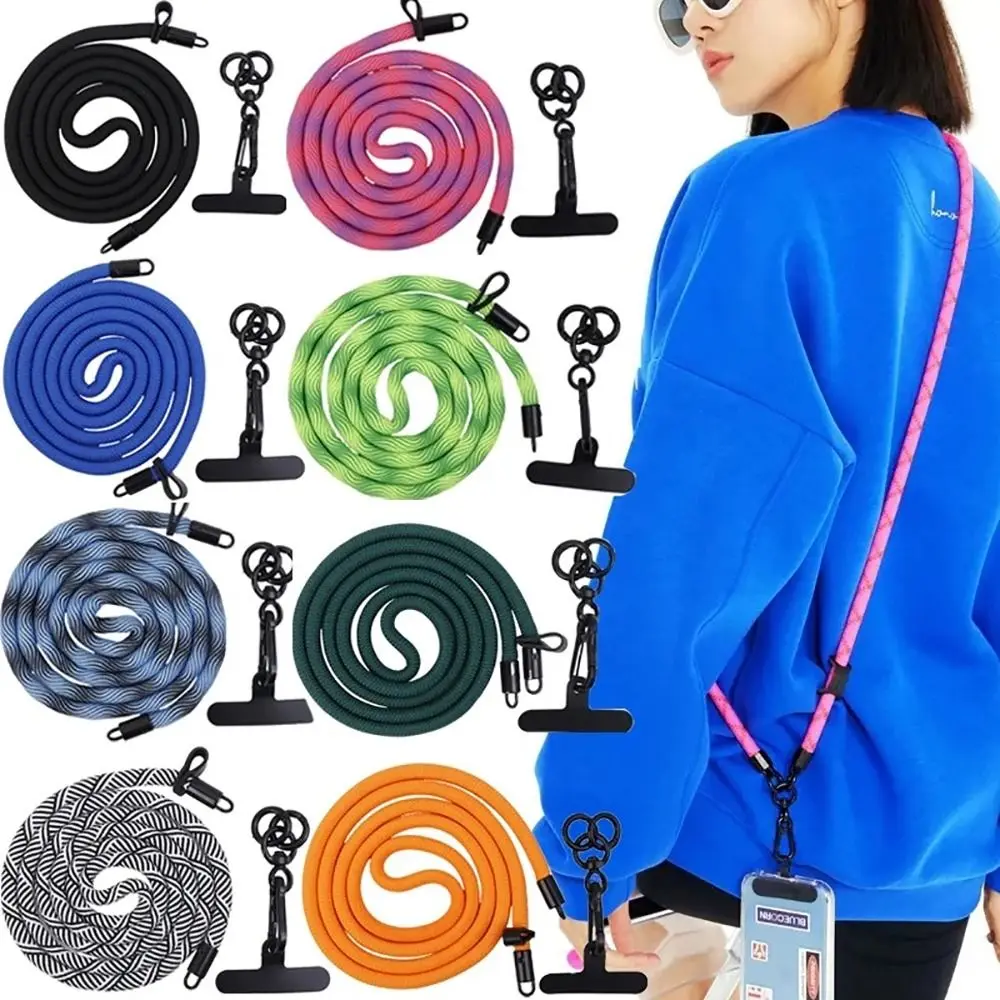 

120cm Rotatable Clasp Rope Long Cross-body Lanyard Phone Case Adjustable Detachable Climbing Neck Strap Chain Cord with Patch