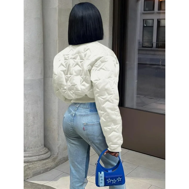 

Утепленная куртка-бомбер из хлопка с воротником-стойкой, на молнии, короткая, стеганая, модная, осенне-зимняя, теплая, в стиле университетской куртки, синяя, 2026