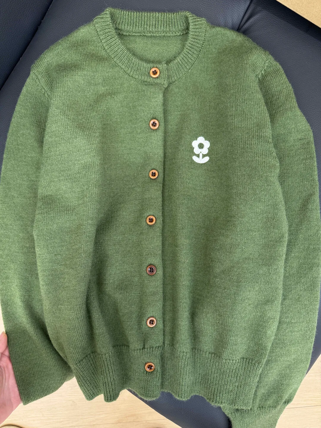 جديد الخريف المرأة البلوزات شيك بلون الأزهار نمط كم طويل بلايز الأخضر الكورية جولة الرقبة سترة مشغولة من الصوف