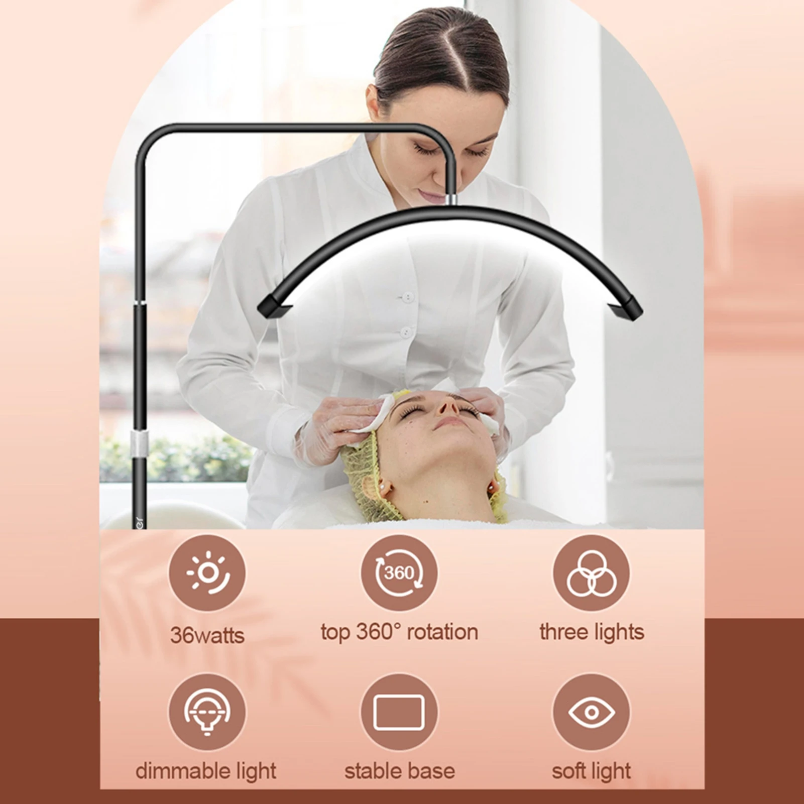 36W Floor LED Video Light Half-moon Shaped Fill Light  3200K-5600K Dimmable with 180cm/ 70.9in Metal Light Stand Remote Control