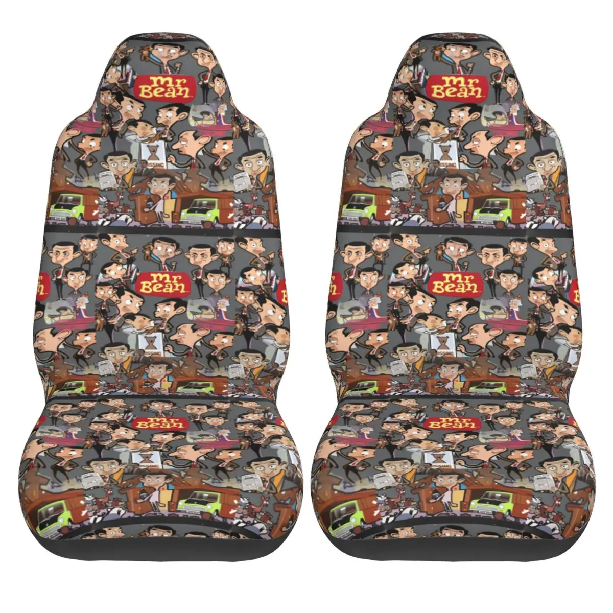 

Чехлы на автомобильные сиденья с героями мультфильмов Mr. Bean, универсальные автомобильные чехлы на сиденья из двух частей, эластичный чехол из полиэстера для интерьера