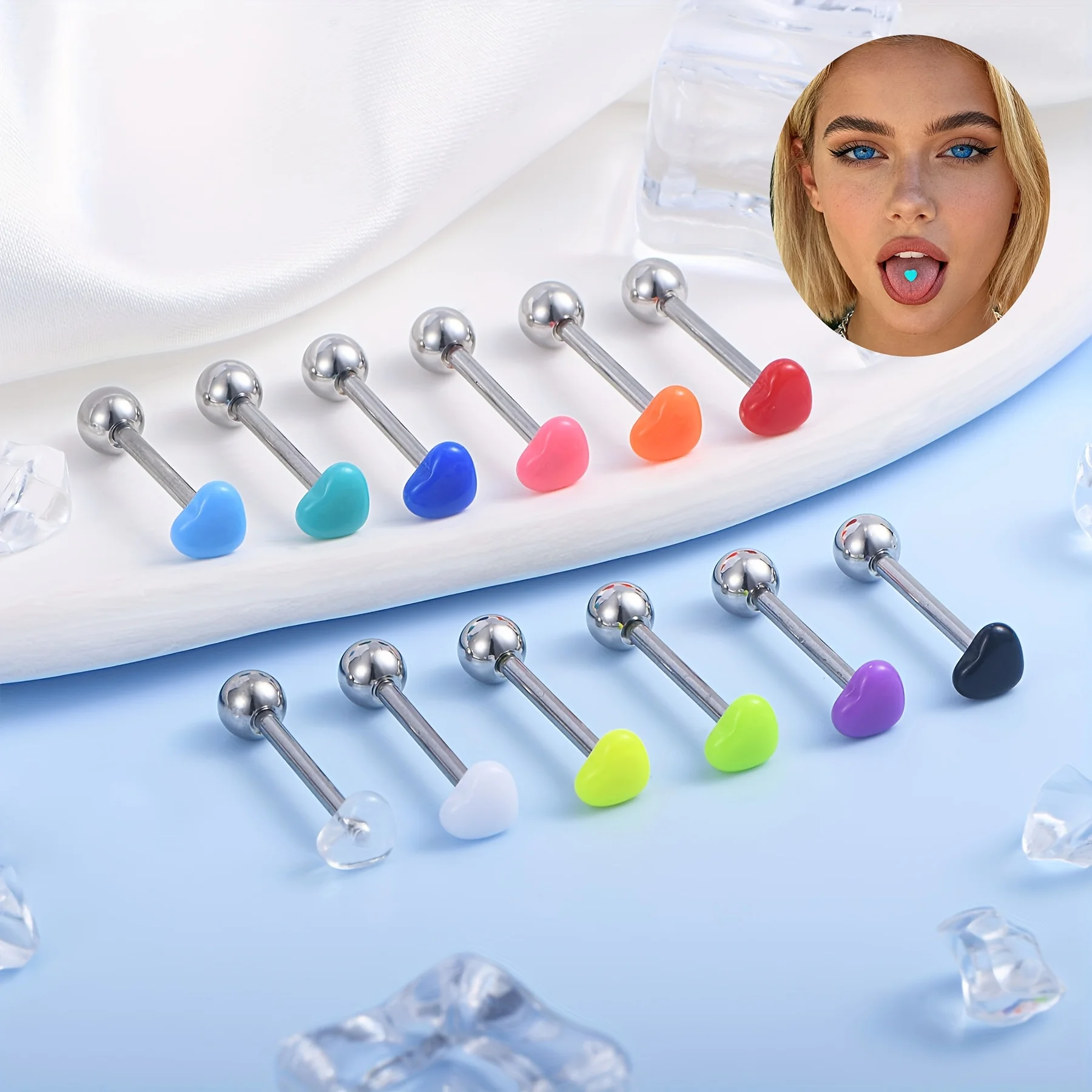 Set of 12 Tongue Rings Made from 316L Stainless Steel,  Designed for Comfortable Body Piercings for Women 12-18mm