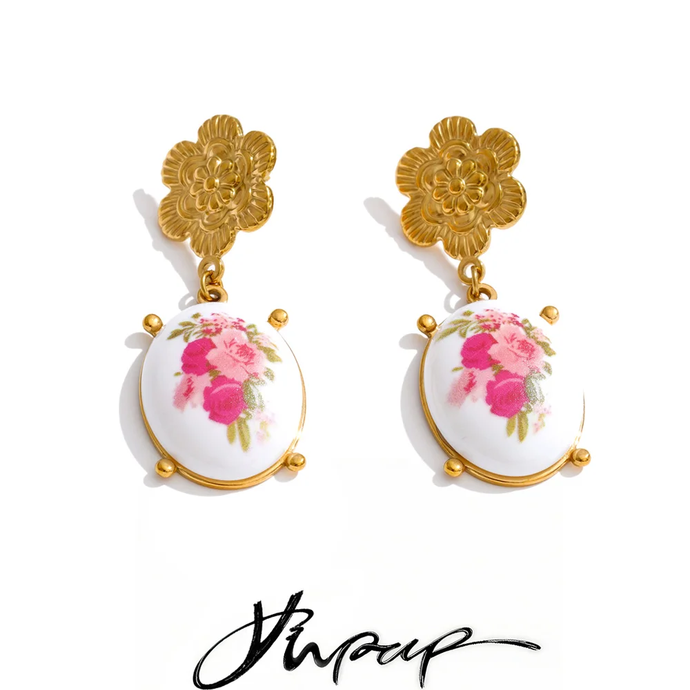 Image of Yhpup Sommer-Ohrringe aus Edelstahl mit Harzblumen, 18K Goldfarben PVD-beschichtet, Exklusiver Trendschmuck
