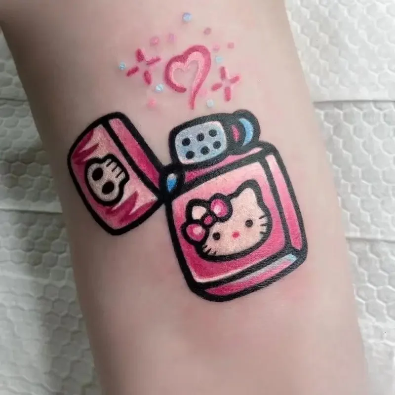 Sanrio Hello Kitty Temporary Tattoo Sticker Anime Waterproof Arm Leg Body Art Tatoo Fake Tatto for Women Hip Hop Party Supplies