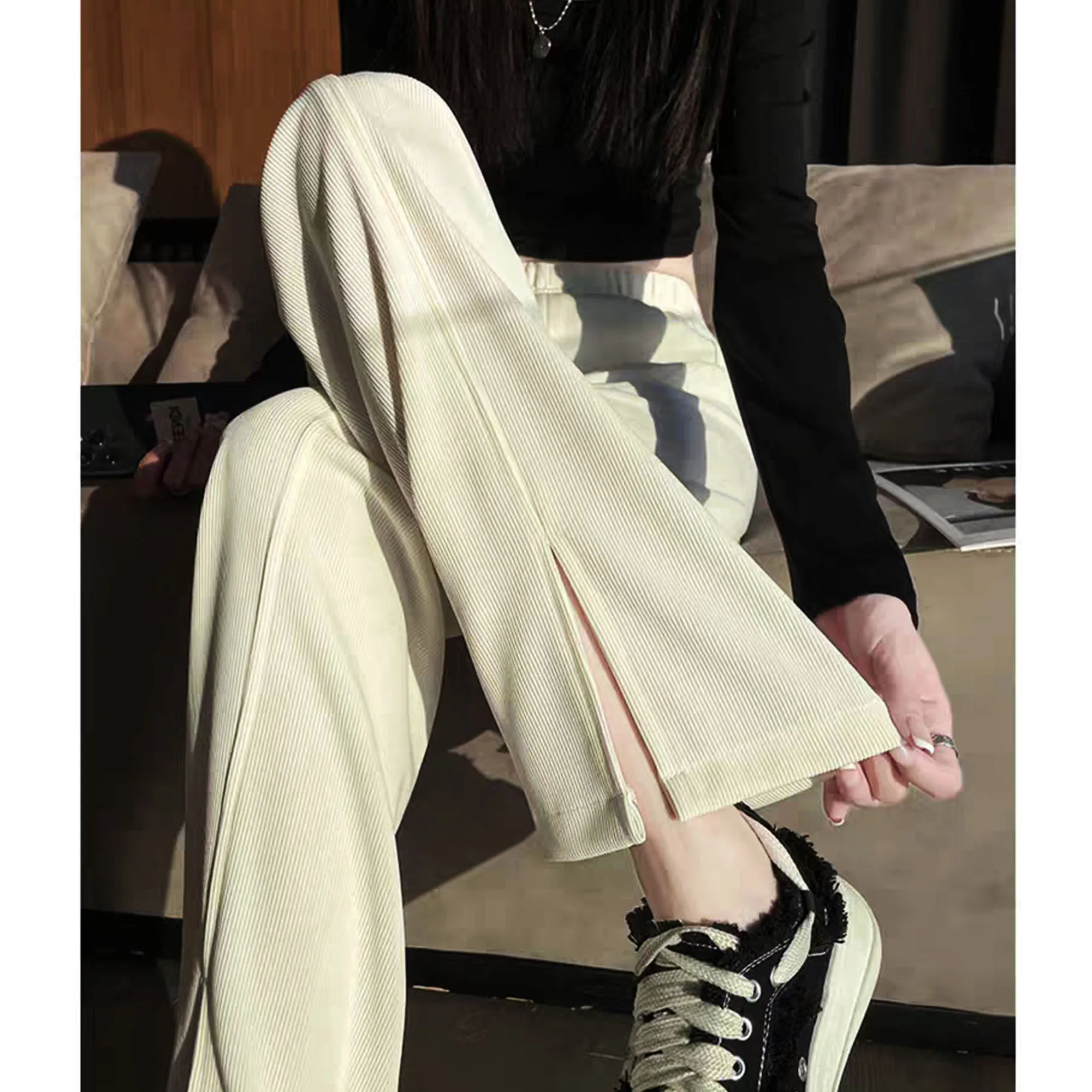 

Wide Leg Pants with Open Leg Opening for Women In Spring and Summer 2022 New High Waist Loose and Thin Casual Straight Pants