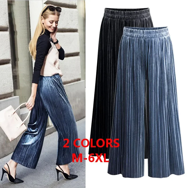 Autumn Winter Pants Solid High Waist Elastic Waist M - 6XL 3XL 4XL 5XL Pleated Loose Casual Women Clothing