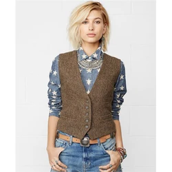 Chaleco de traje sin mangas con cuello en V para mujer, chaqueta Retro Steampunk