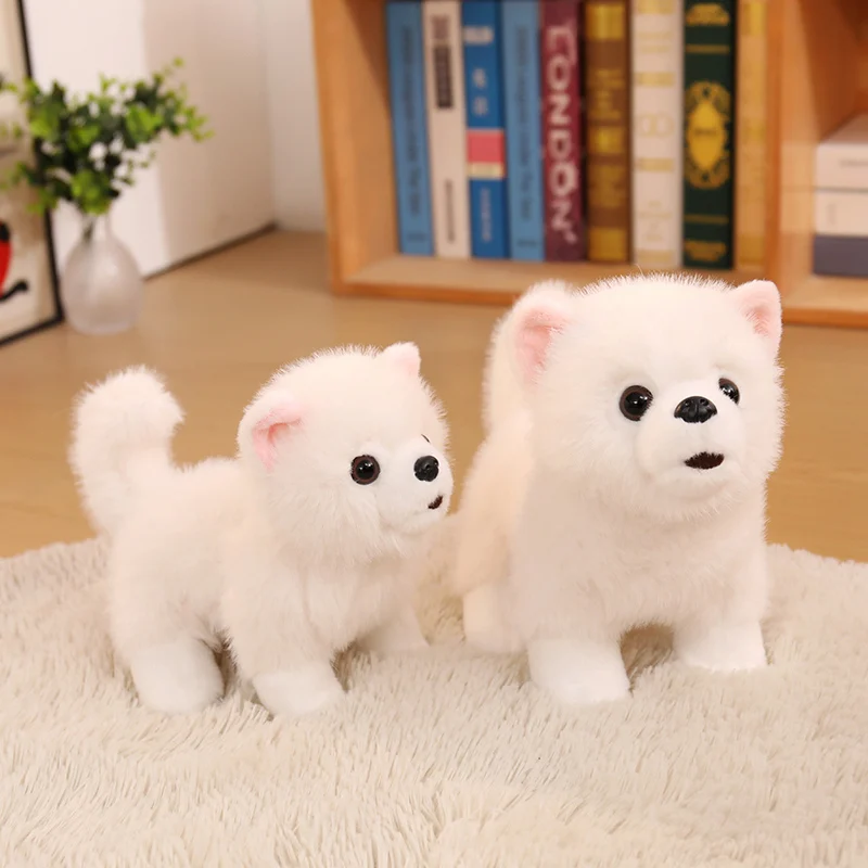 Imitation White Pomeranian Plush Toy Lifelike Fluffy Soft Pomeranian Stuffed Dog Animal Simulation Puppy Doll Home Decor