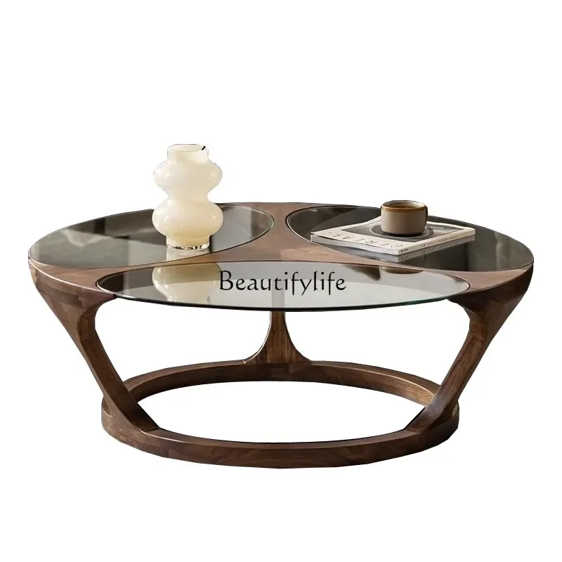

D25Japanese-style Italian minimalist living room solid wood art small apartment round coffee table glass