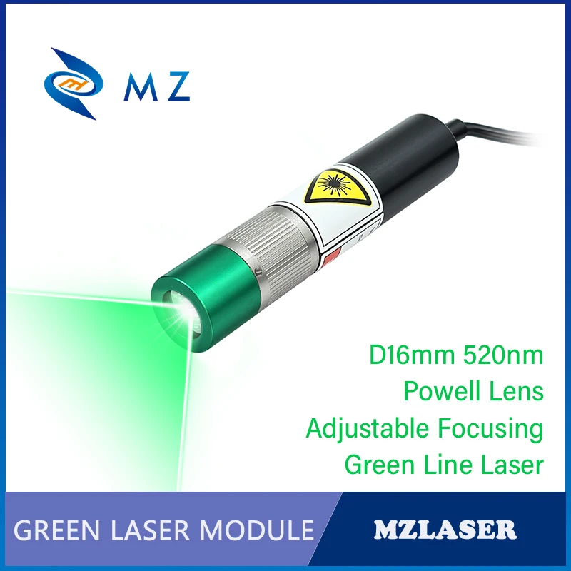 Adjustable Focusing Powell Lens D16mm 520nm 20mw 5V 12V 24V Green Line Laser Module Industrial Grade