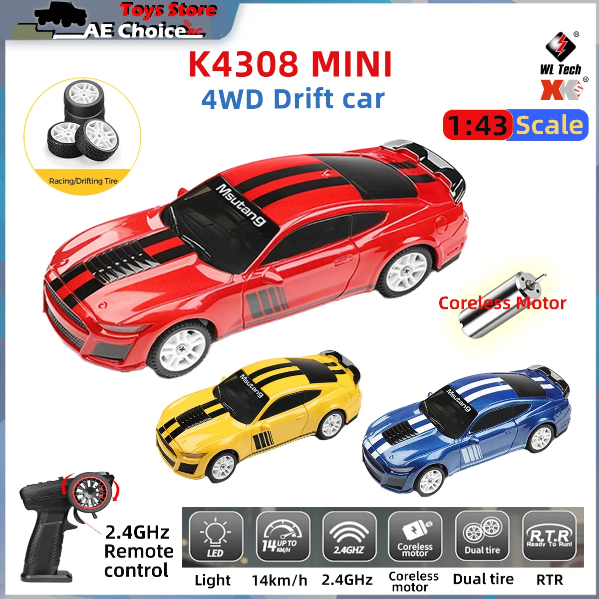 

Радиоуправляемая дрифт-машинка WLtoys K4308 1:43 2.4G с LED-подсветкой, 14 км/ч, 4WD, гироскоп, высокоскоростная, RTR, игрушка для детей, подарок для мальчиков